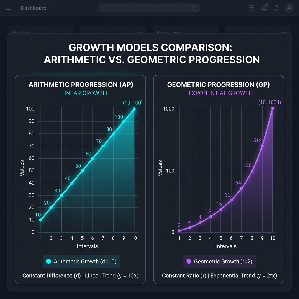 Arithmetic vs Geometric Progression Growth Curves